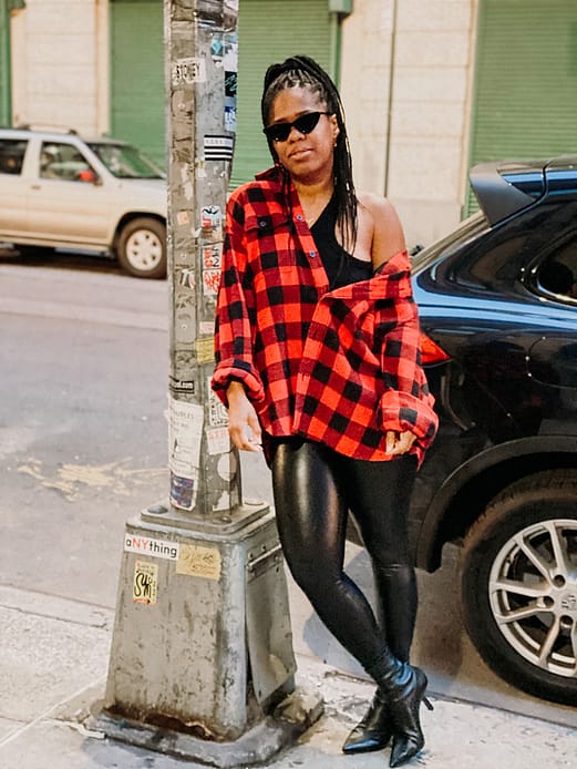 red and black plaid outfit 