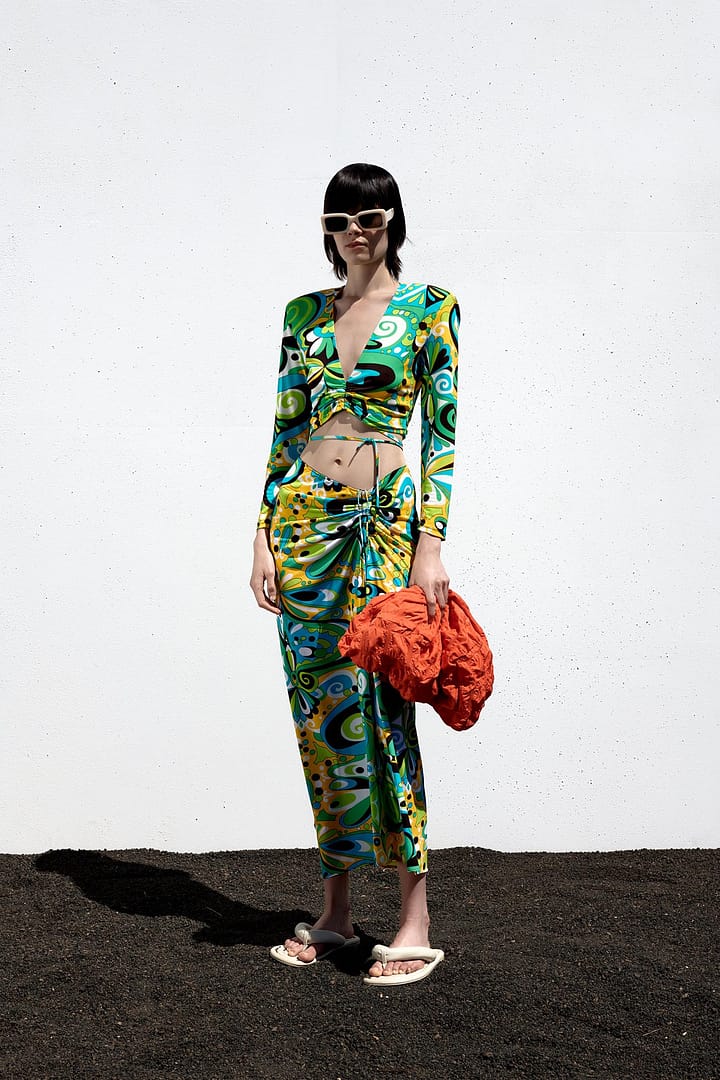zara 70's PRINTED CROP TOP WITH HEADBAND